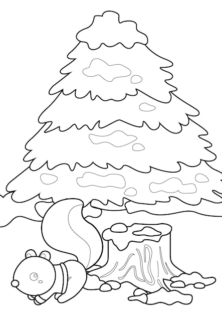 Cute Pine Spruce Christmas Tree Coloring Pages A4 for Kids and Adult