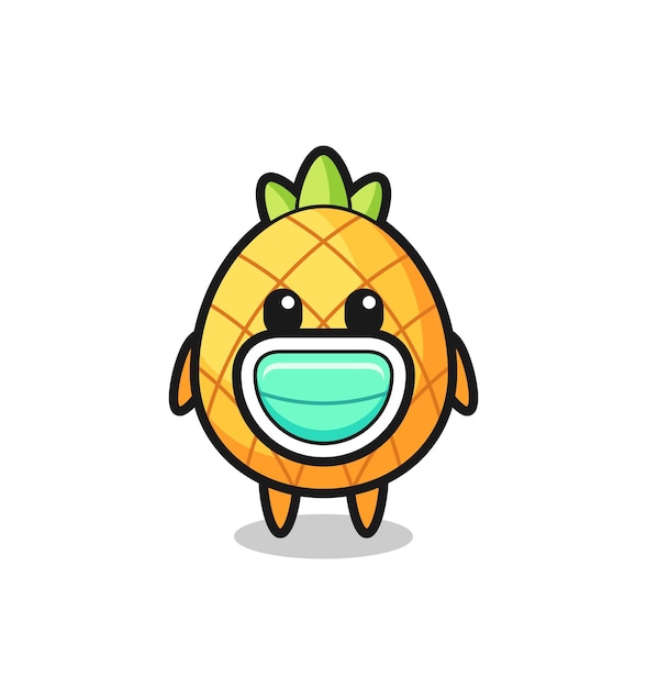 Cute pineapple cartoon wearing a mask , cute style design for t shirt, sticker, logo element