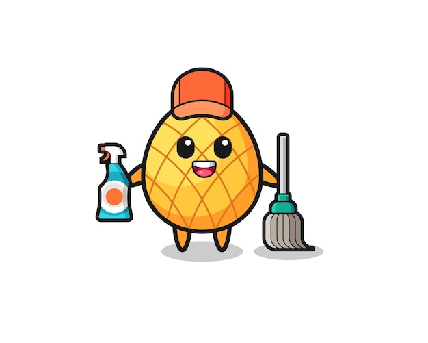 Cute pineapple character as cleaning services mascot  cute design