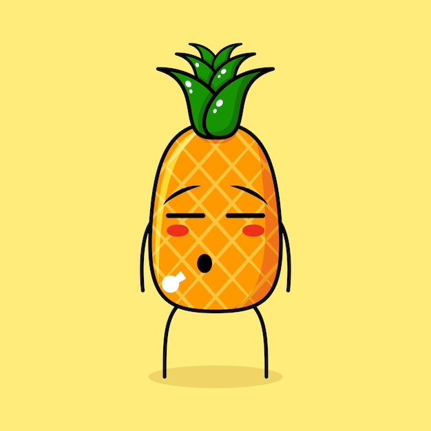 cute pineapple character with flat expression. green and yellow. suitable for emoticon, logo, mascot