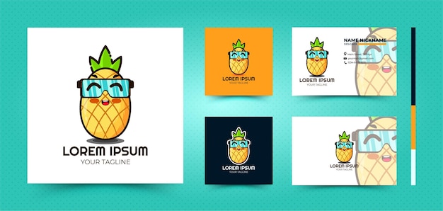 Vector cute pineapple logo business card set