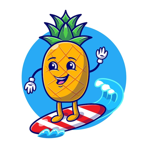 Cute Pineapple Surfing on sea