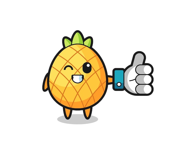 Cute pineapple with social media thumbs up symbol , cute style design for t shirt, sticker, logo element