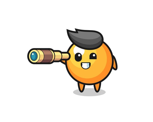 Cute ping pong ball character is holding an old telescope