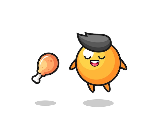 Cute ping pong ball floating and tempted because of fried chicken