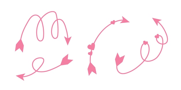 Cute pink arrows with swirls and loops Doodle scribble elements Arrows direction indication