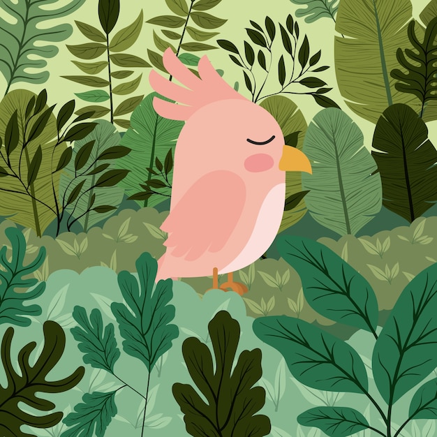 cute pink bird in forest scape scene 