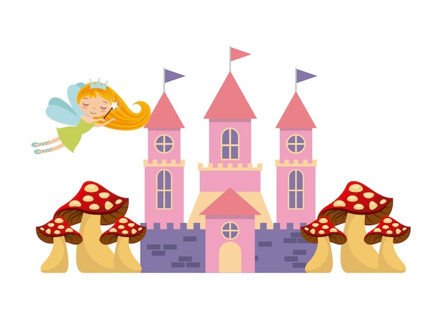 Vector cute pink fantasy castle