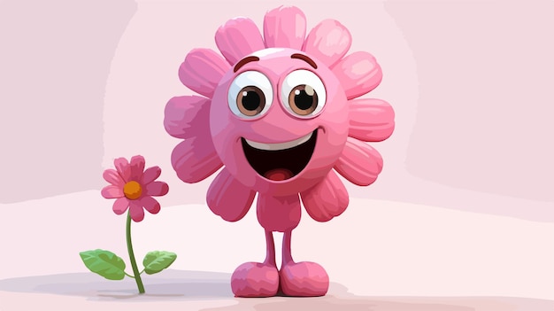 Vector cute pink flower cartoon character vector illustration