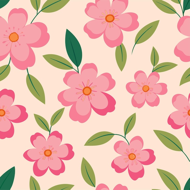 cute pink flowers seamless pattern vector art and illustration