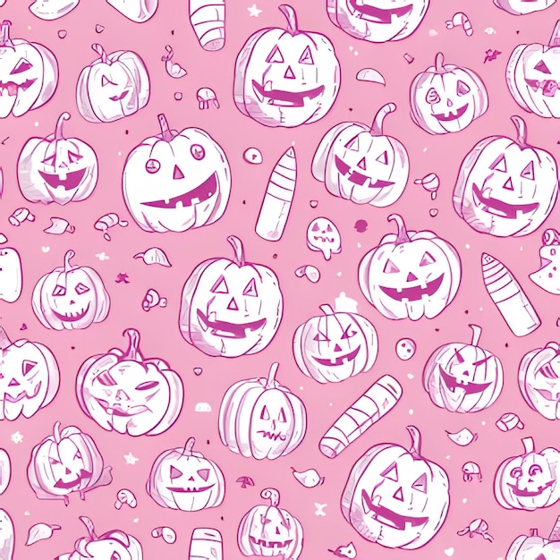 Vector cute pink halloween jackolantern pattern