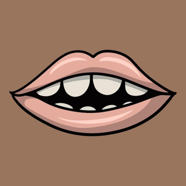 Cute pink lips with white teeth on dark skin cartoon vector illustration