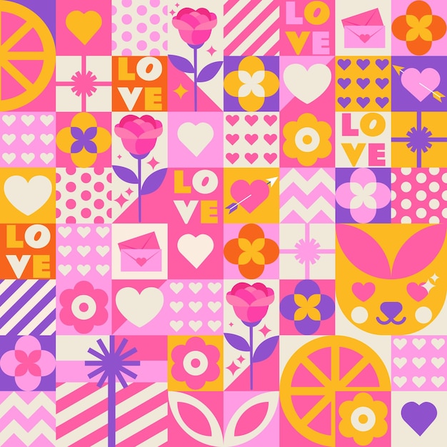 Cute, pink, mosaic pattern for Valentine's Day.