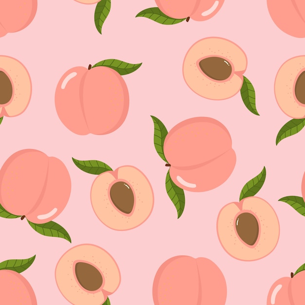 Cute pink peach and sliced seamless patten.