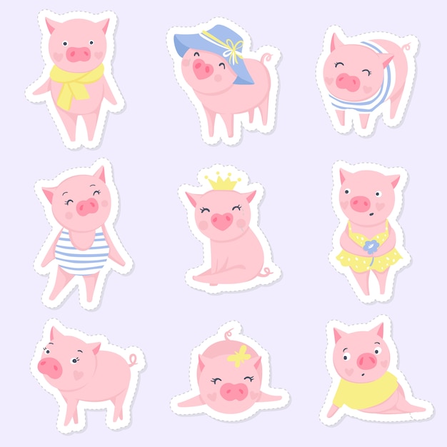 Cute pink pigs set