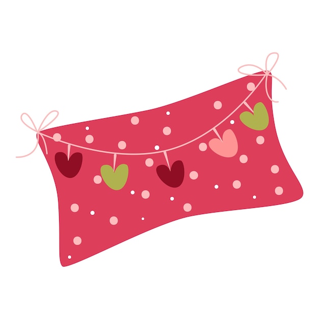 Cute pink pillow with polka dot and hearts Cozy home icon element Cartoon vector illustration