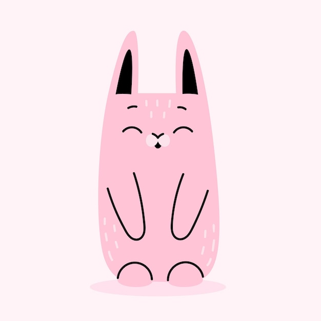 Cute pink rabbit Farm animals pets forest animals Wild hare easter bunny Cartoon vector illustration isolated on white background