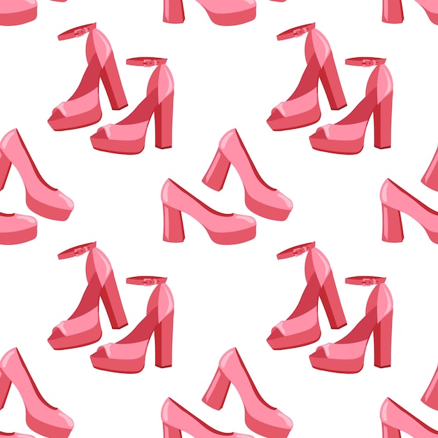 Cute pink seamless pattern with retro high heel shoes Background with fashionable vintage shoes