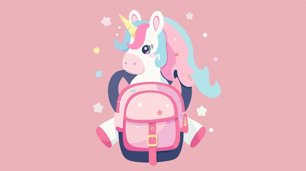 Vector cute pink unicorn backpack icon for girls