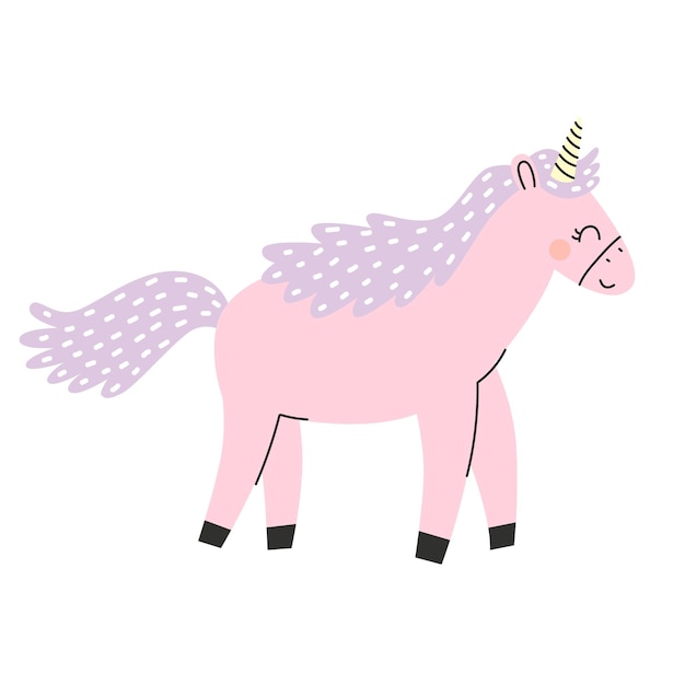 Cute pink unicorn. Vector illustration on white background