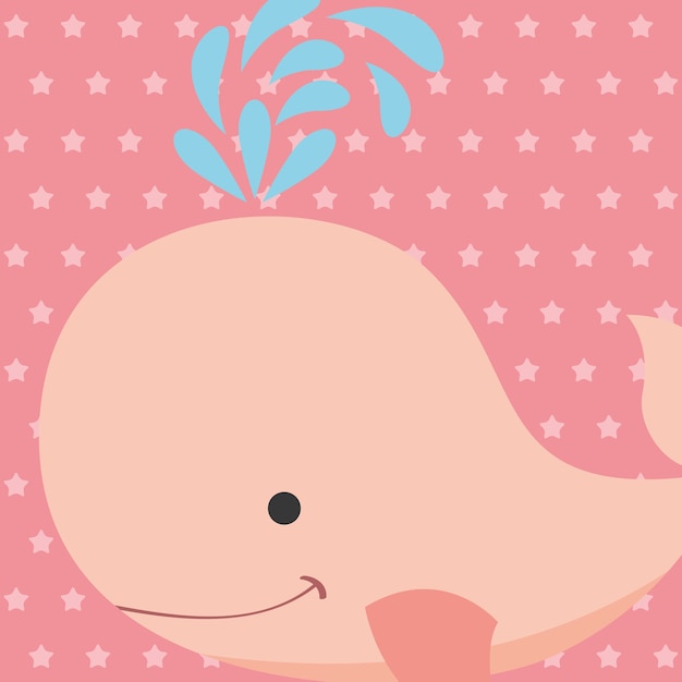 cute pink whale with dotted background