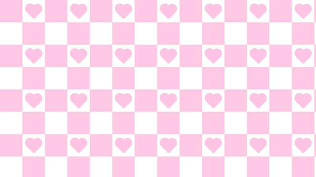 Cute pink and white checkers gingham plaid checkerboard with cute little heart background illustration perfect for banner wallpaper backdrop postcard background