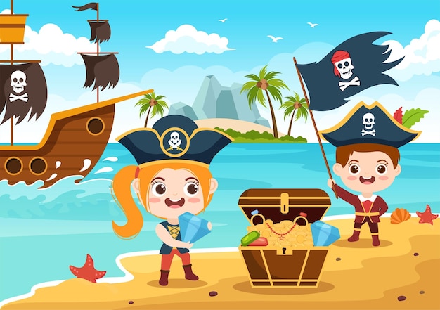 Cute Pirate Cartoon Character Illustration