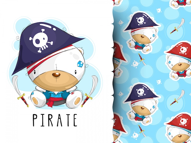 Cute pirate design.T-shirt graphics and pattern for kids  