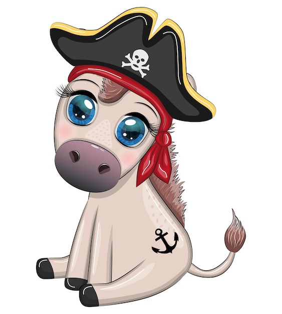 Cute pirate donkey in a cocked hat with an eye patch Child character games for boy