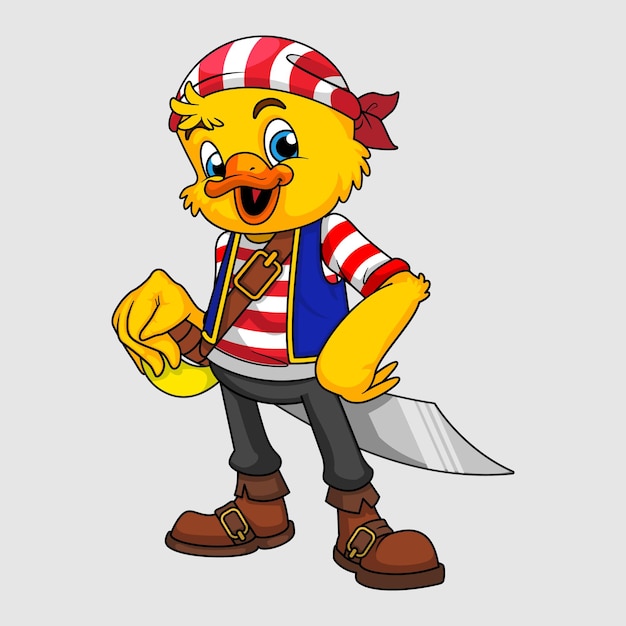 Cute pirate duck pirate little duckling holding a sword