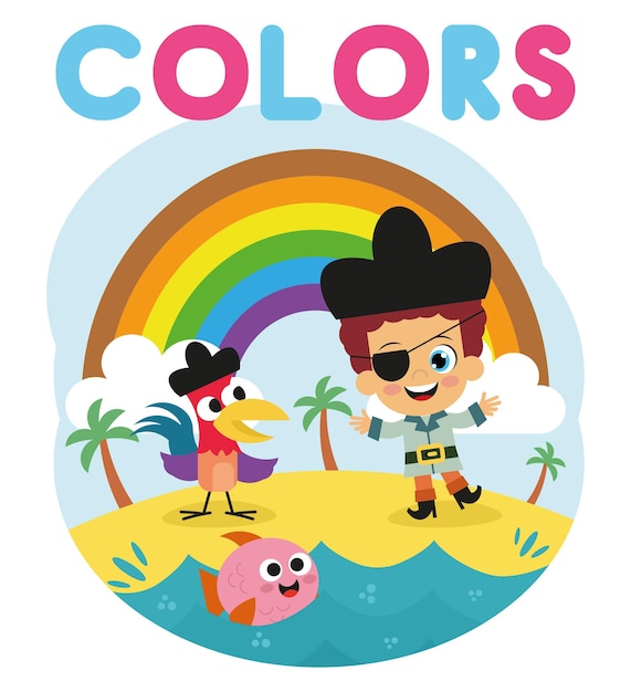 Cute pirate vector drawing on colors