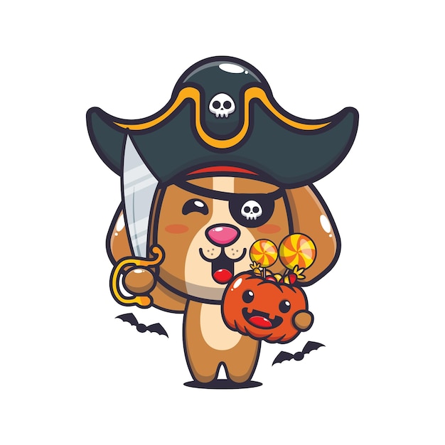 Cute pirates dog in halloween day. 
Cute halloween cartoon illustration.