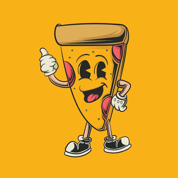 cute pizza cartoon character mascot illustration