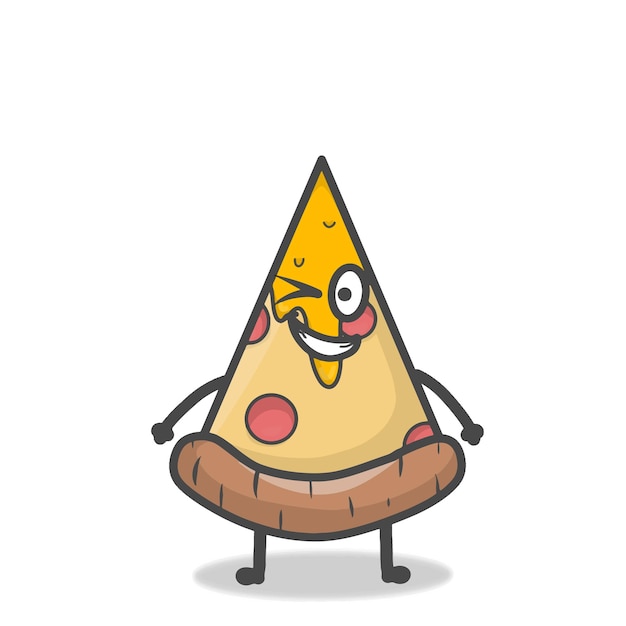 Cute Pizza Character Mascot Flat Cartoon Emoticon Vector Design Illustration