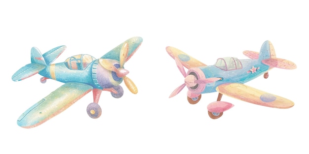 cute plane watercolour vector illustration 1