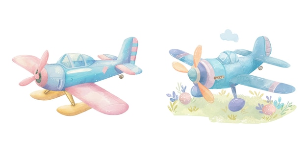 Vector cute plane watercolour vector illustration 22