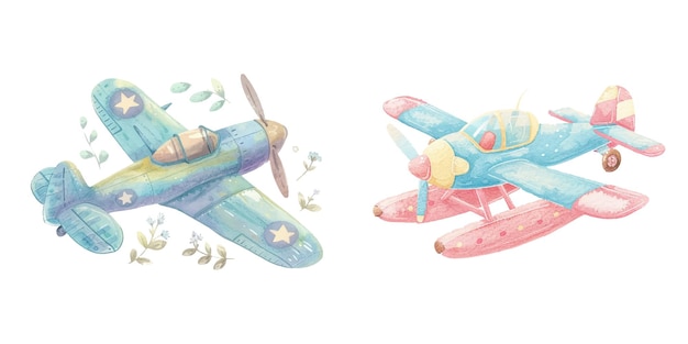 cute plane watercolour vector illustration 29