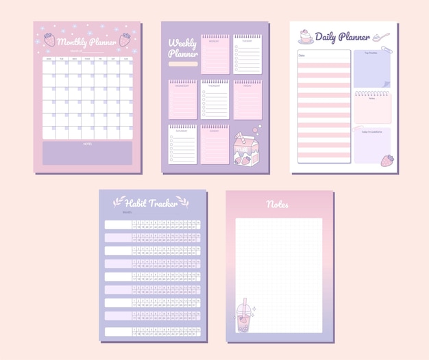 Cute Planner for monthly weekly daily habit tracking and note making