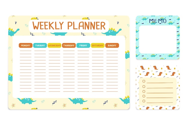 cute planner with dinosaur background