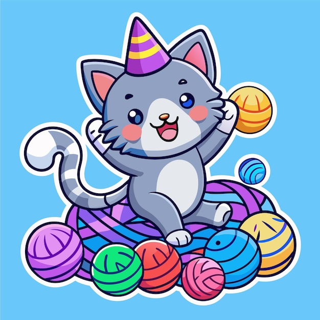 cute playful cat sticker vector