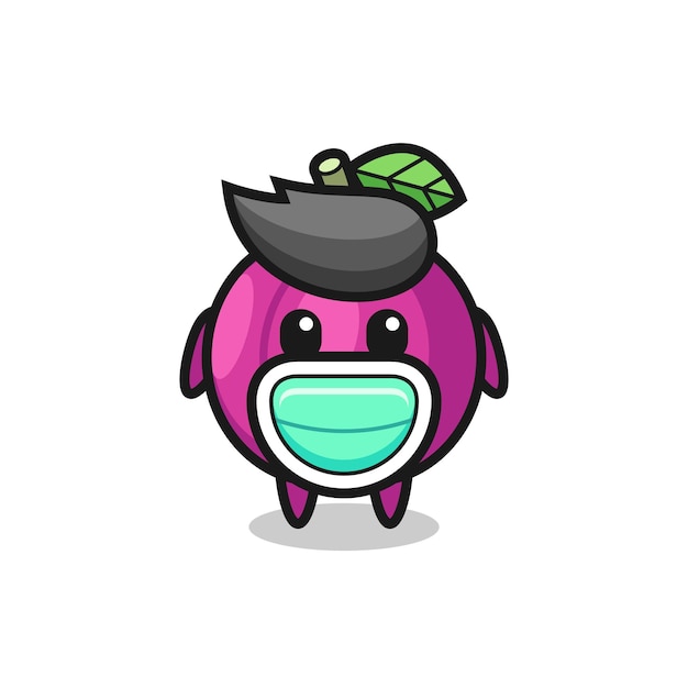 Cute plum fruit cartoon wearing a mask , cute style design for t shirt, sticker, logo element