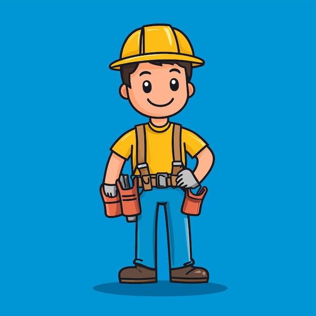 Cute Plumbing Contractor Mounting Fixtures Cartoon Vector