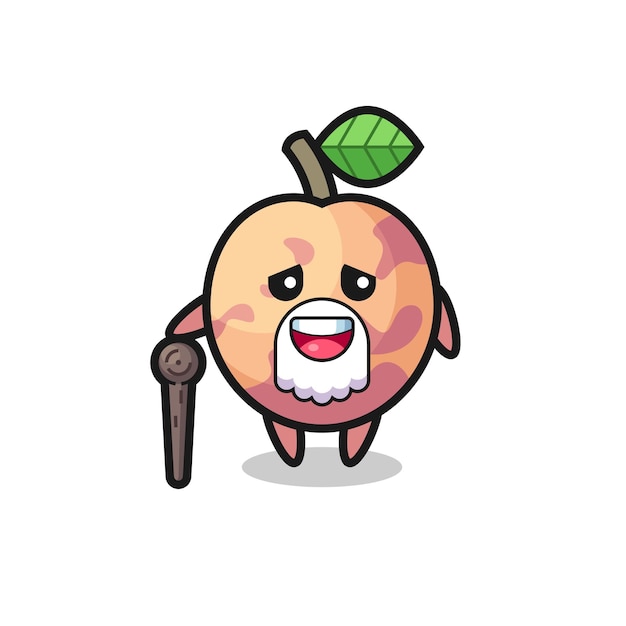 Cute pluot fruit grandpa is holding a stick , cute style design for t shirt, sticker, logo element