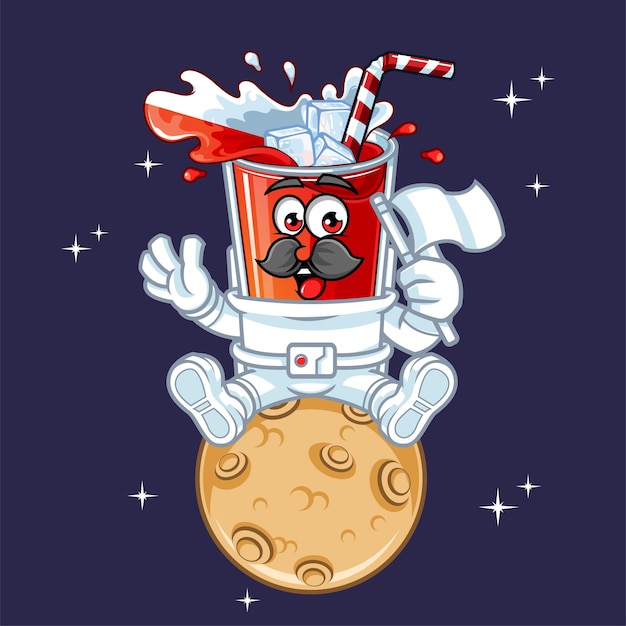 Vector cute poland drink flag astronaut sitting on planet vector mascot illustration