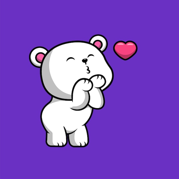 Cute Polar Bear Blow Heart Cartoon Vector Icon Illustration