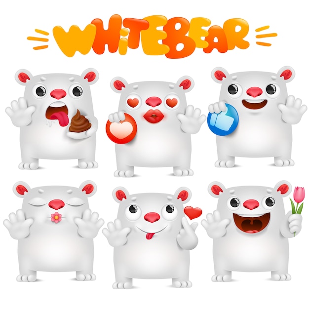 Cute polar bear cartoon emoticon character in various emotions collection