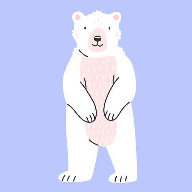 Vector cute polar bear in cartoon style stands on its hind legs vector isolated illustration with an animal