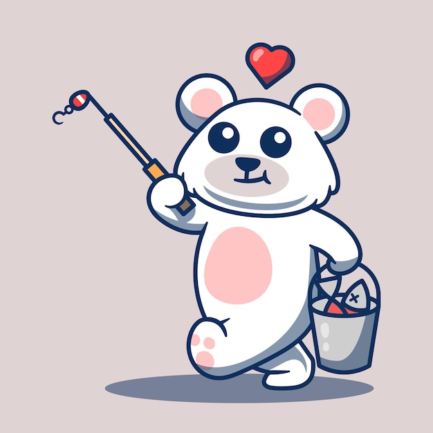 Cute polar bear mascot goes fishing vector illustration Animal character mascot