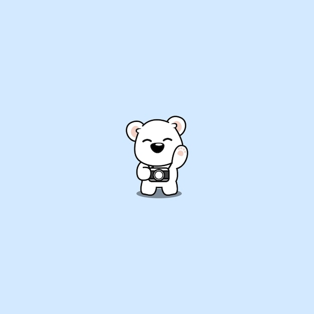 Cute polar bear with camera cartoon vector illustration