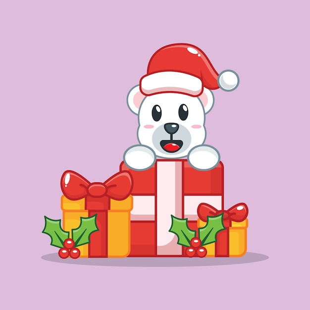 cute polar bear with gift box